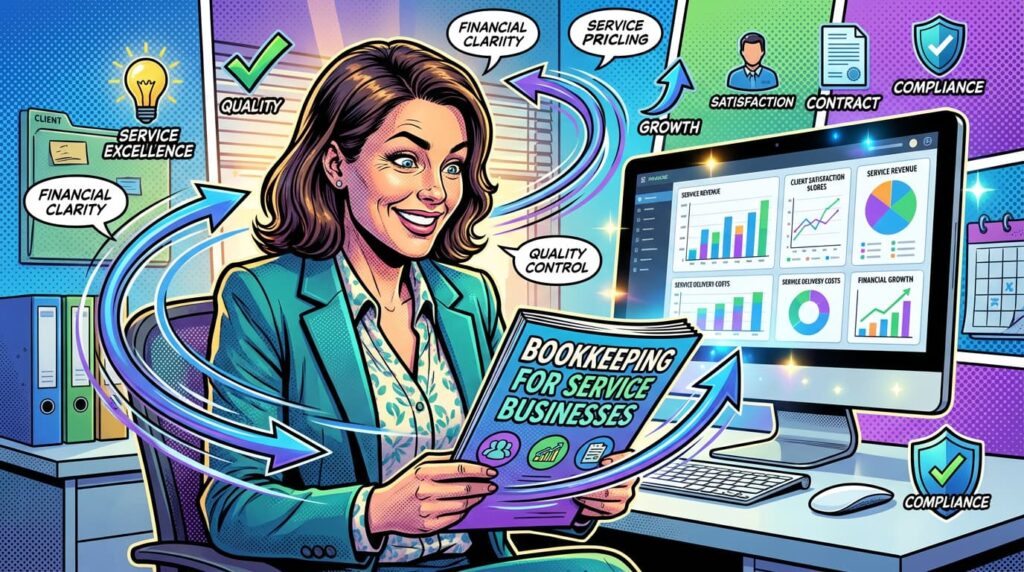 Service business owner reviewing invoices and financial dashboard