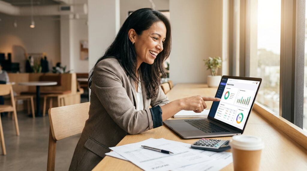Small business owner using affordable accounting tools to manage finances with confidence.