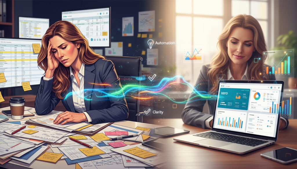 Accountant transforming manual processes into automated dashboards with Xero add-ons integration.