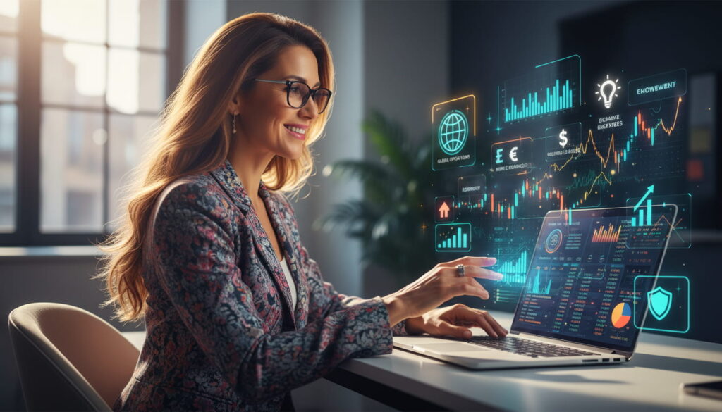 Entrepreneur using Xero dashboard for multi-currency accounting and global cash flow insights