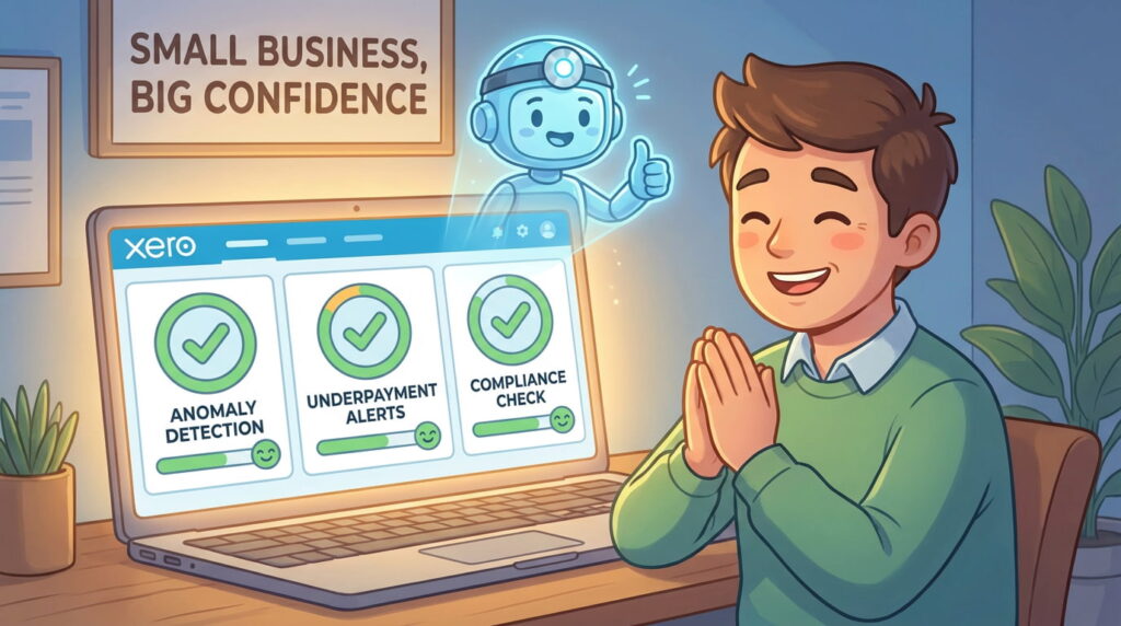 Automated SME payroll setup including employee data, timesheets, pay runs, compliance, and super contributions.