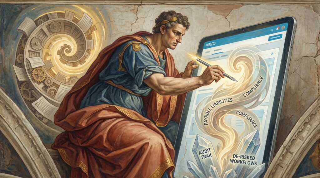 Small business owner reviewing payroll compliance and tax liabilities in Xero.