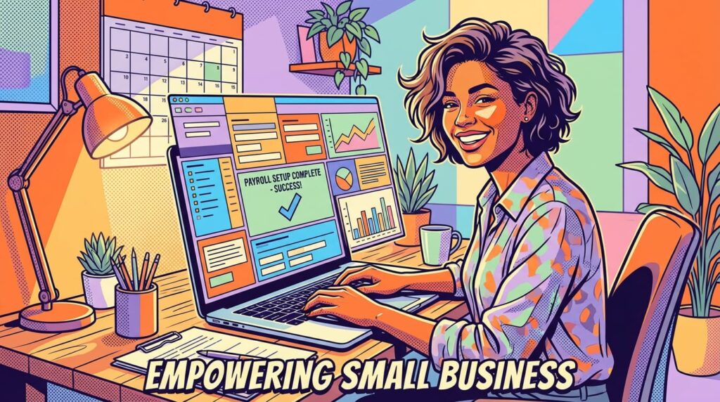 Small business owner setting up payroll in Xero on a laptop during the onboarding process.