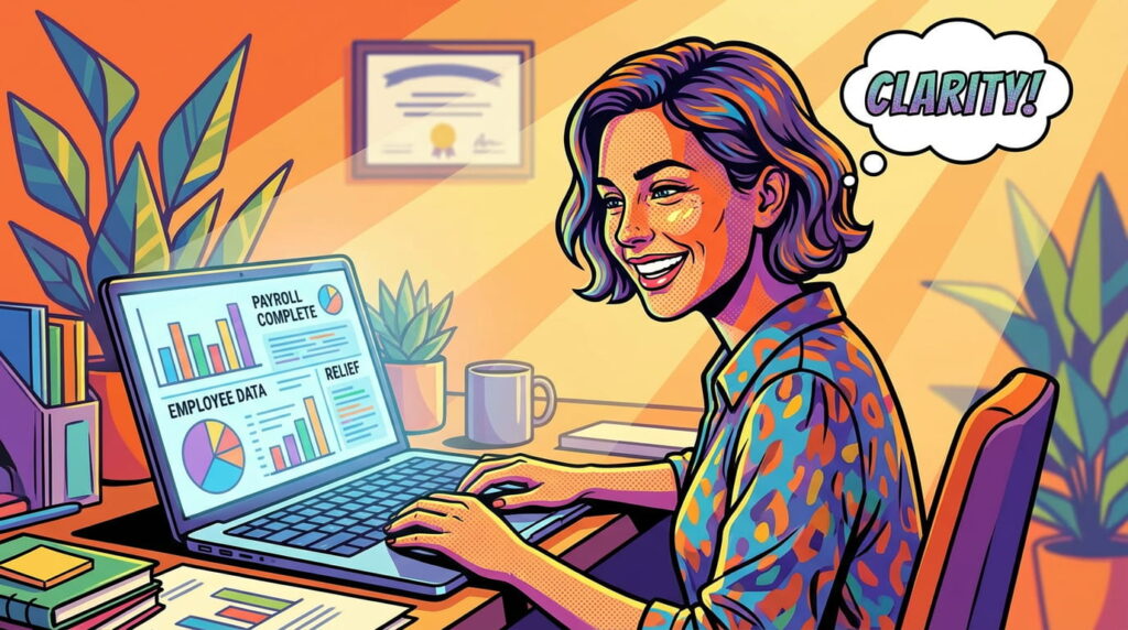 Small business owner reviewing payroll information on a laptop to understand Xero payroll processes.