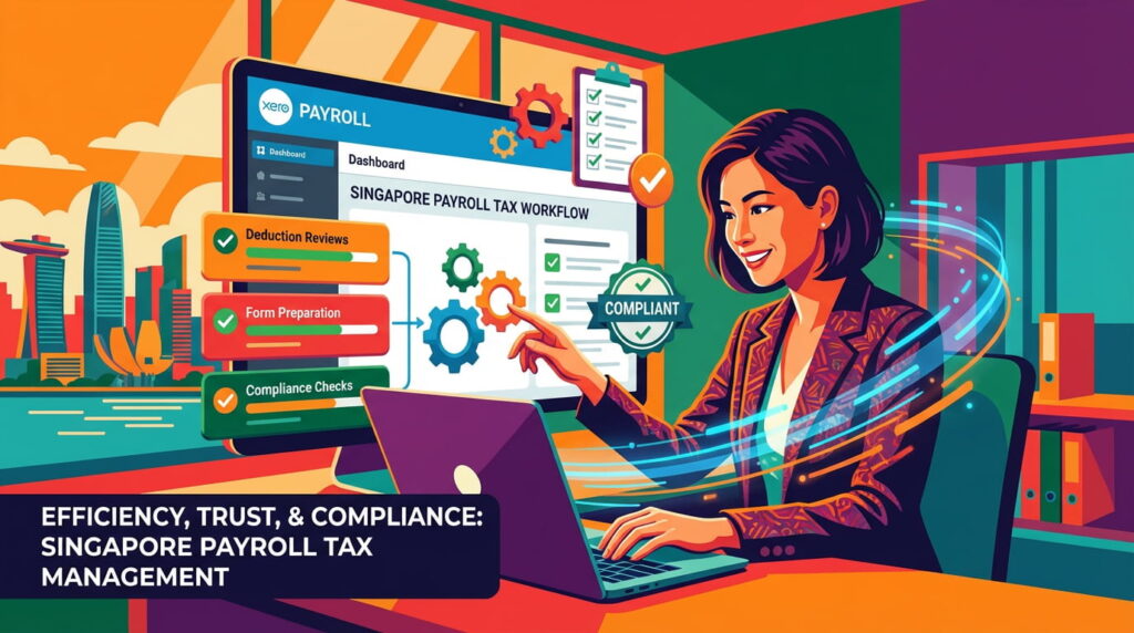 Singapore small business owner managing payroll tax filing and CPF contributions in Xero