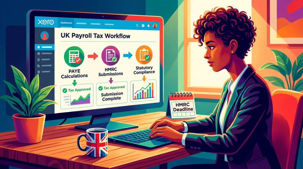 A UK small business owner reviewing payroll tax details in Xero.
