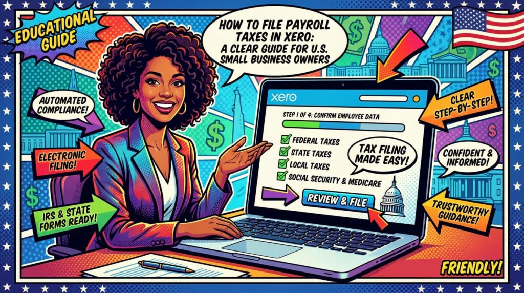 U.S. small business owner reviewing payroll tax information inside Xero payroll.