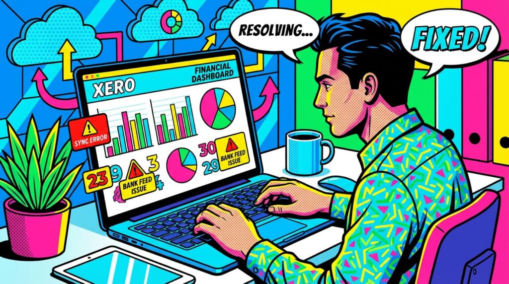 Small business owner reviewing digital accounting data on a shared screen to resolve Xero issues