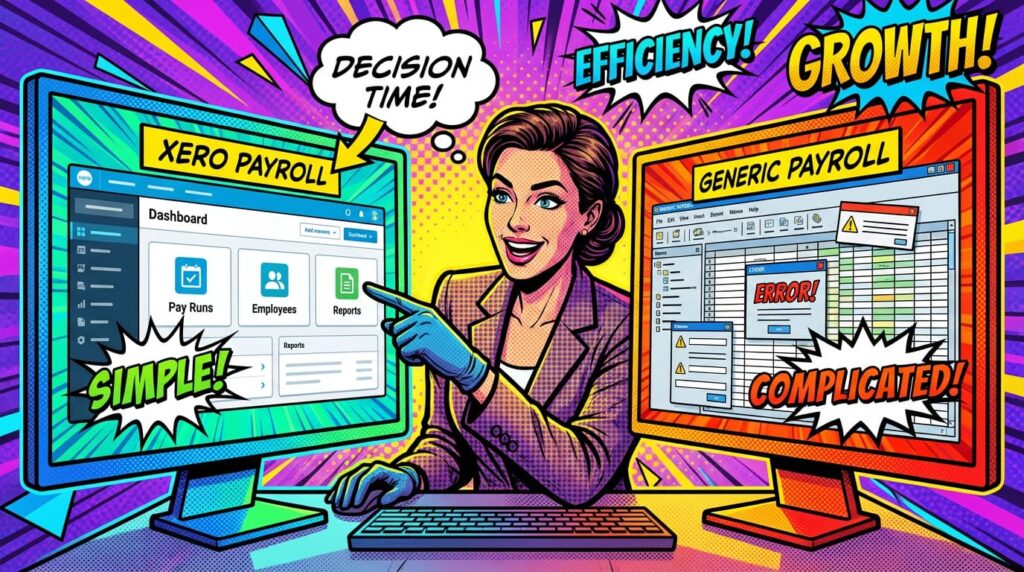 Small business owner reviewing Xero Payroll and other payroll software to find the best solution for accurate SME payroll