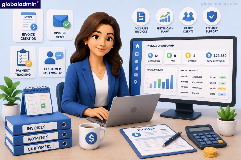 Outsourced invoicing and billing services including invoice creation, payment tracking, customer follow-ups, billing administration, and accounts receivable support.
