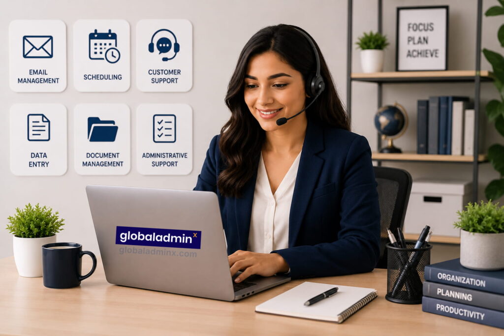 Virtual assistant providing email management, scheduling, customer support, data entry, document management, and administrative support services.