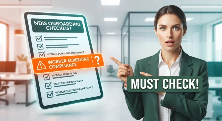NDIS administrator reviewing a support worker onboarding checklist and documents