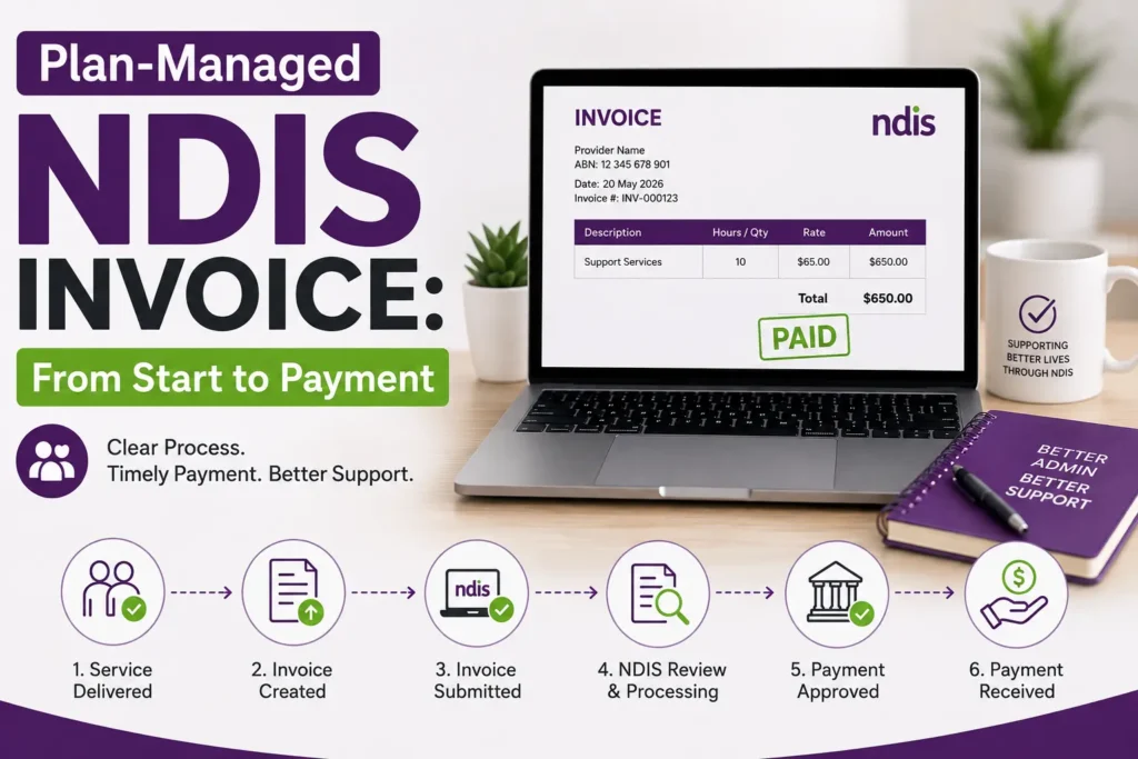 How a plan-managed NDIS invoice moves from submission to payment